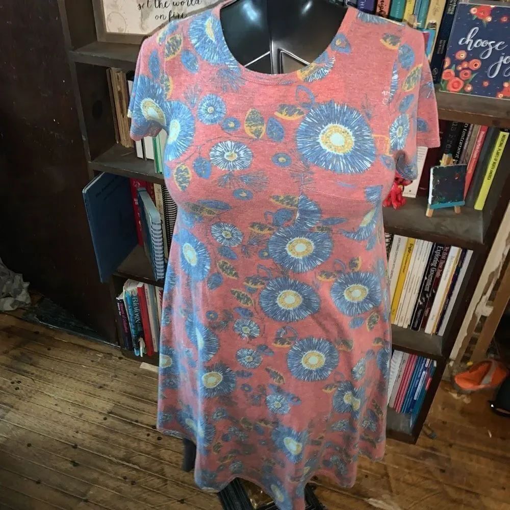 Lularoe red blue daisy knit XXS A-line swing travelcore dress